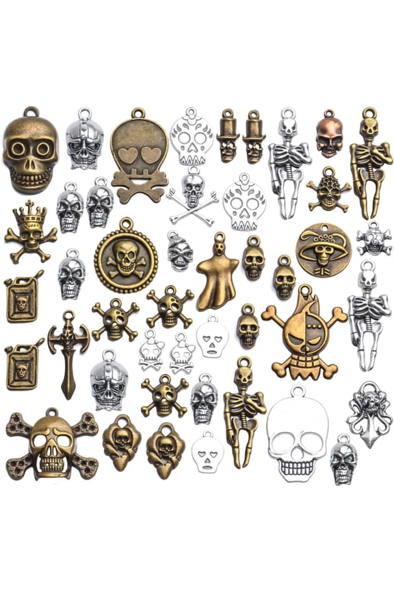 Skull Charms Accessory, 100g(About 30-50pcs) Multistyle Skull Head Charm Skeleton Bone Pendant Steampunk Halloween Charms Pendants for DIY Necklace Bracelet Jewelry Making Findings