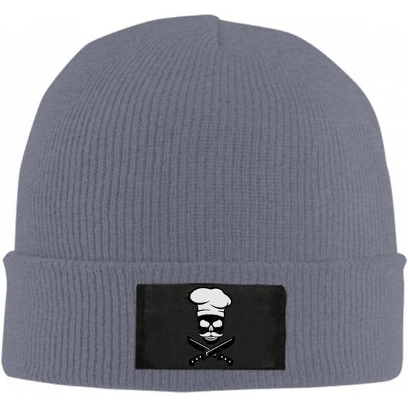Skull Chef Mustache Beanie Hat for Women Men Winter Hat Cuffed Winter Beanie Warm Skull Cap Plain Knit Hat Cap