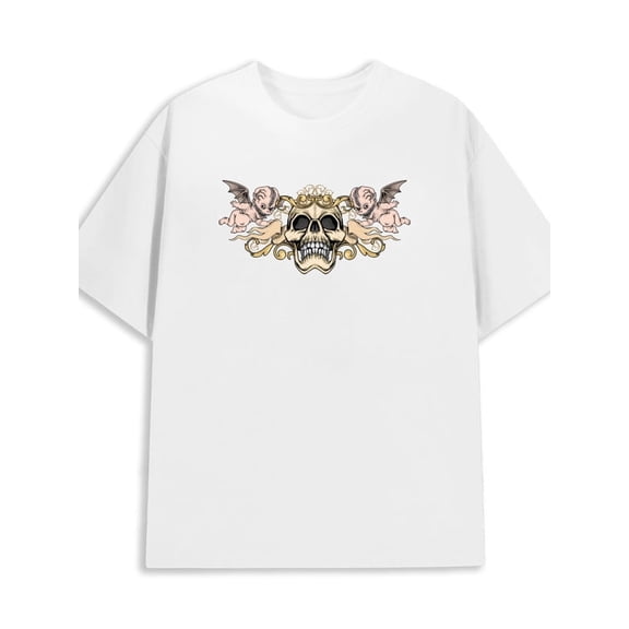 Greenink Skull Cherub Tee mens 180G Cotton white Basic Unisex Shirt Short Sleeve tshirts Retro Unisex Shirt Graphic Tee tshirts Fashion Unisex Shirt Printed tshirts