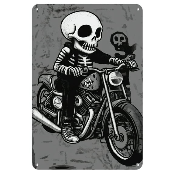 Skull Chopper Biker Cartoon Metal Wall Art - Vintage Mixed Color Iron Poster, 8x12 inches - Perfect for Room Decor