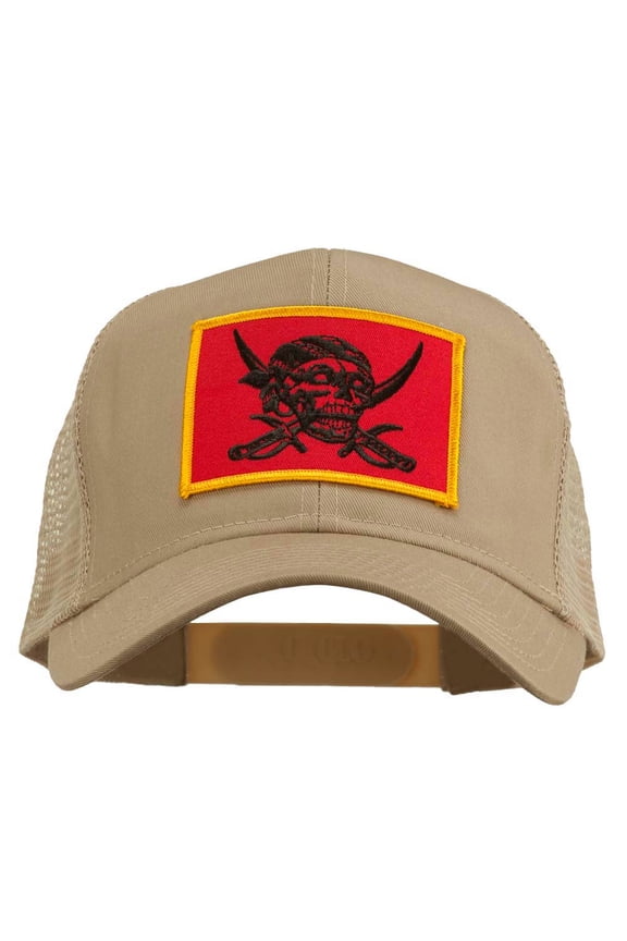 Skull Choppers Pirate Patched Mesh Cap - Khaki OSFM