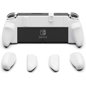 Skull & Co. NeoGrip: an Ergonomic Grip Hard Shell with Replaceable Grips [to fit All Hands Sizes] for Nintendo Switch OLED and Regular Model - White