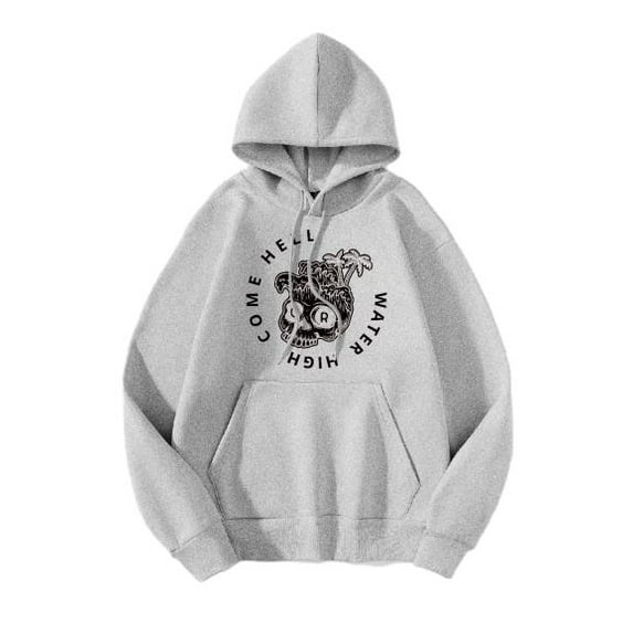 Skull Cocconut Tree Skeleton Inspirational/Christian Mens Graphic Hoodie Sweatshirt, Gray, Small