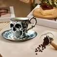 thumbnail image 1 of Skull Coffee Mug, Gothic Porcelain Cup and Saucer with Gold Trim, Spooky Ceramic Novelty Drinkware, Halloween Gift Goth Home Decor Barware, 1 of 7