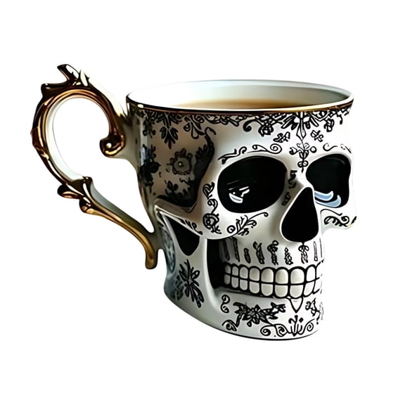 Skull Coffee Mug Gothic Porcelain Tea Cup Resin Ceramic Mug With Skull Handle Design 12 Oz 1 Count