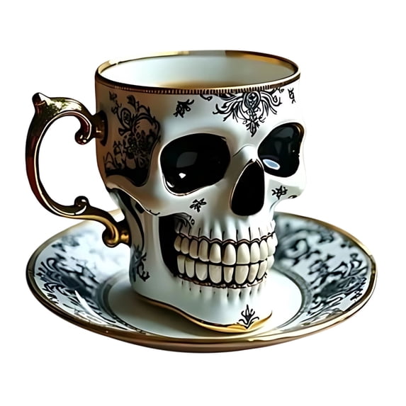 Skull Coffee Mug, Cebalnir Gothic Porcelain Tea Cup Ornates Gold-Trimmed-Skull Coffee Mug Funny Ceramic Tea Cup-Diabolical Bonehead Cup