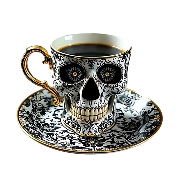 Skull Coffee Mug, Cebalnir Gothic Porcelain Tea Cup Ornates Gold-Trimmed-Skull Coffee Mug Funny Ceramic Tea Cup-Diabolical Bonehead Cup