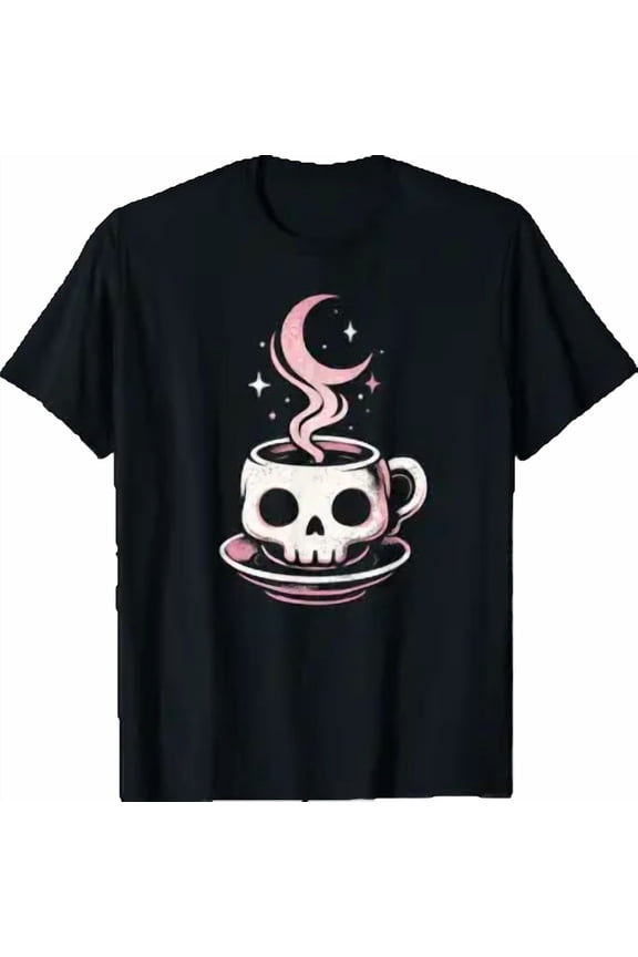 Skull Coffee Pastel Goth Moon Pink Alternative Emo Aesthetic T-Shirt