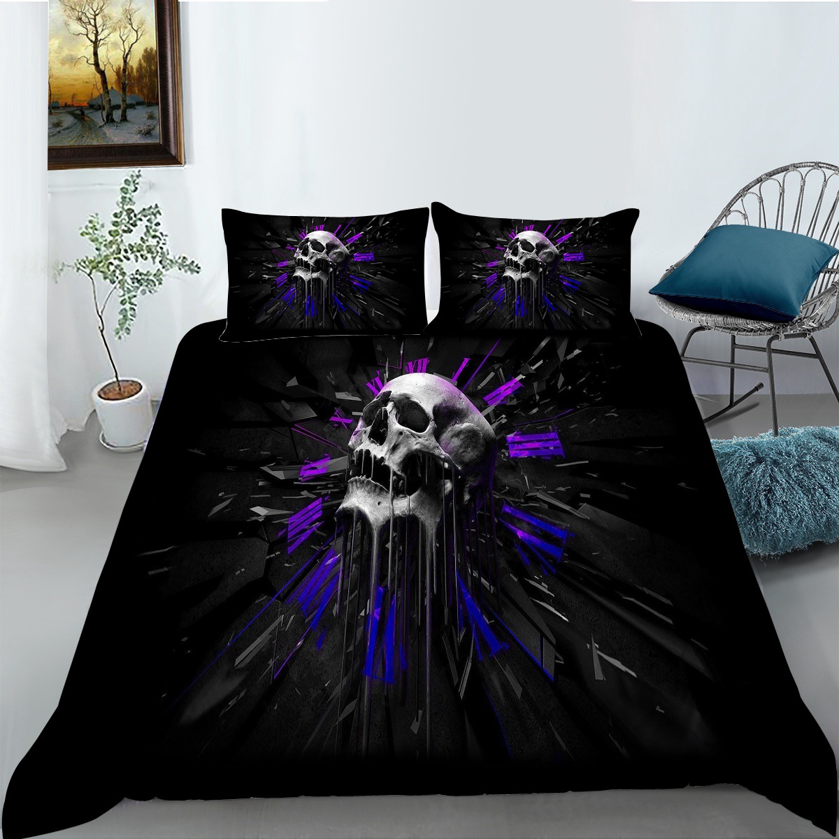 Skull Comforter Set, Skull Bedding Sets, Kids Boys Girls Bed Set ,Queen (90"x90")