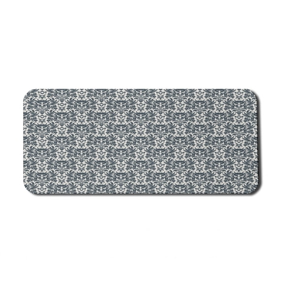 Skull Computer Mouse Pad, Baroque Skulls in Floral Ornament Pattern Scary Victorian Print, Rectangle Non-Slip Rubber Mousepad X-Large, 35" x 15" Gaming Size, Charcoal Grey and White, by Ambesonne