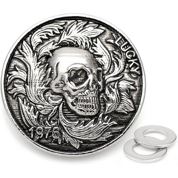 Skull Concho Screw Back Lucky Leaf Leathercraft Wallet Decoration 1-3/8 Inch 2 Pcs CHS99 (Antique Silver)