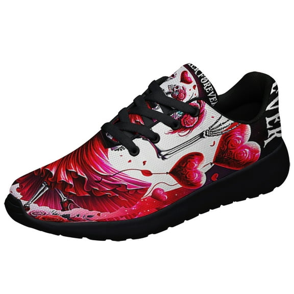 Skull Couple Dancing Happy Valentine's Day Together Forever Shoes Sneakers Black Size 3.5