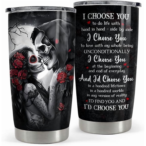 Skull Couple Tumbler 20oz Stainless Steel Insulated Coffee Travel Cup Tumblers Gifts for Wife Husband Boyfriend Girlfriend on Birthday Christmas Valentines Anniversary