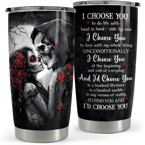 Skull Couple Tumbler 20oz Stainless Steel Insulated Coffee Travel Cup Tumblers Gifts for Wife Husband Boyfriend Girlfriend on Birthday Christmas Valentines Anniversary