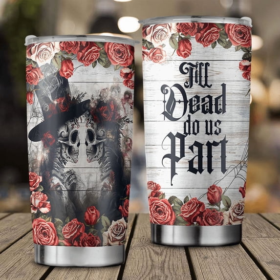 Skull Couple Tumbler, Xmas Bday Valentine Gift, Tattoo Lovers ID-0612-JLNP