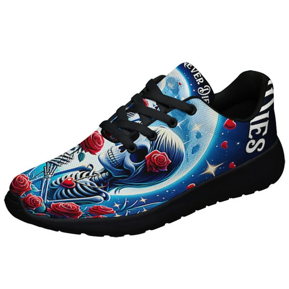 Skull Couple Valentine Day Love Never Dies Shoes Sneakers Black Size 4.5