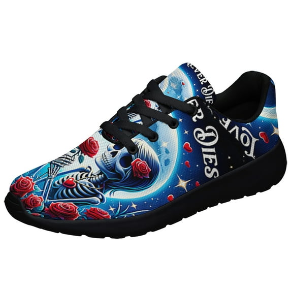 Skull Couple Valentine Day Love Never Dies Shoes Sneakers for Women Men Black Size 10