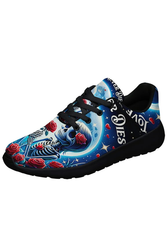 Skull Couple Valentine Day Love Never Dies Shoes Sneakers for Women Men Black Size 7.5