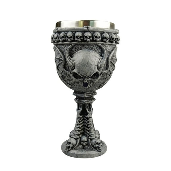 Skull Covered Silvered Black Drinking Goblet W/Stainless Steel Liner Dragon Claw Goblet Creative Hand-Painted Drinking Cup Gothic Glass Stainless Steel Liner Capacity