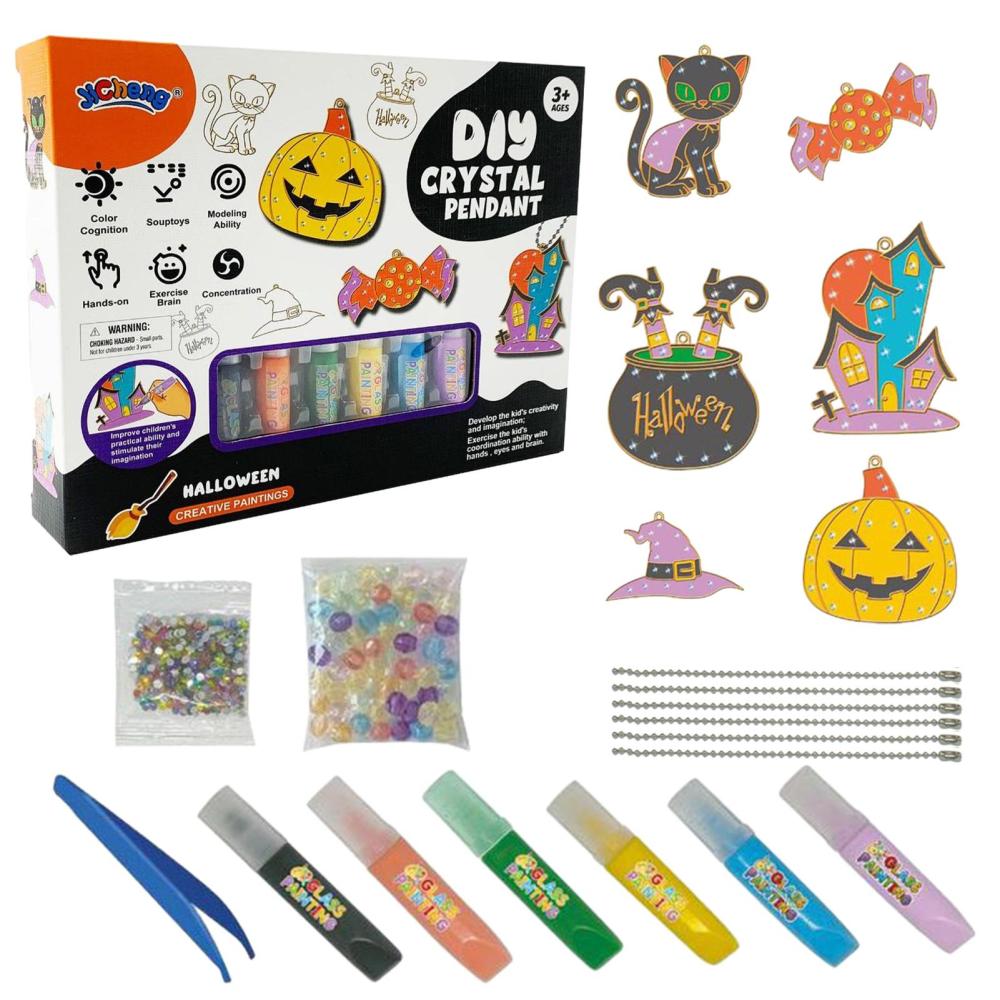 Skull Craft Supplies Halloween Pumpkin DIY Painting Crystal Arts Kits Colorful Pendant