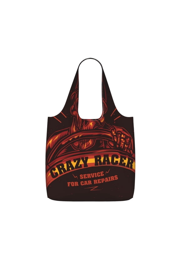 Skull Crazy Racer Gothic Vintage Foldable Reusable Shopping Bag Large Capacity Tote Handbag Storage Pouch for Travel Work