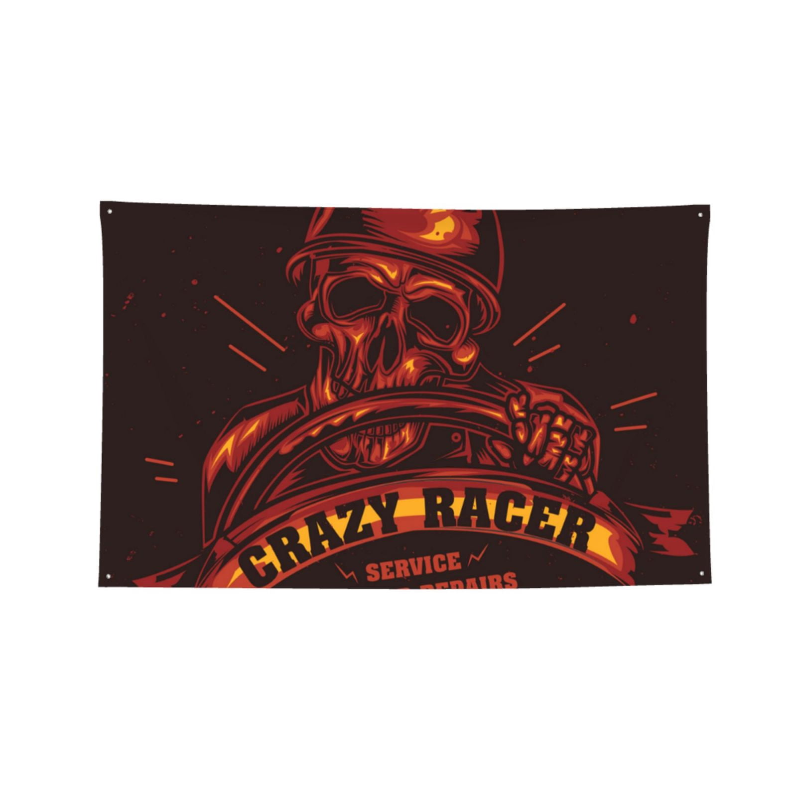 Skull Crazy Racer Gothic Vintage Four Hole Decorated Banner Flag for Garden Yard Home Decoration Indoor Outdoor 4x6 Ft