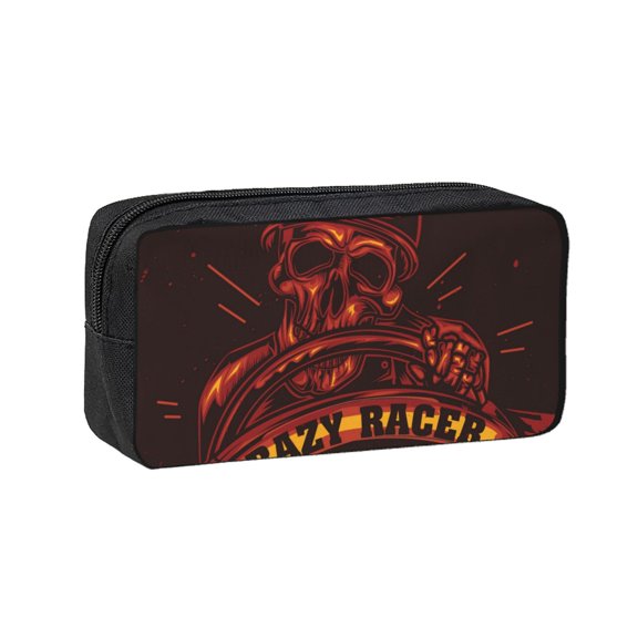 Skull Crazy Racer Gothic Vintage Large Capacity Pen Case Pencil Pouch Multi-Purpose Storage for Art Supplies, Makeup, Stationery, Office, Travel