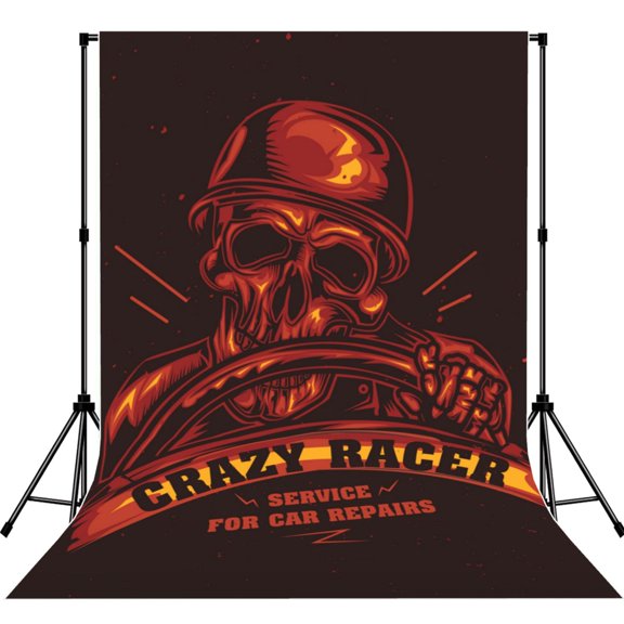 Skull Crazy Racer Gothic Vintage Photography Backdrop 5x7Ft Background for Photo Studio Video Recording Birthday Party Wedding Home Decor