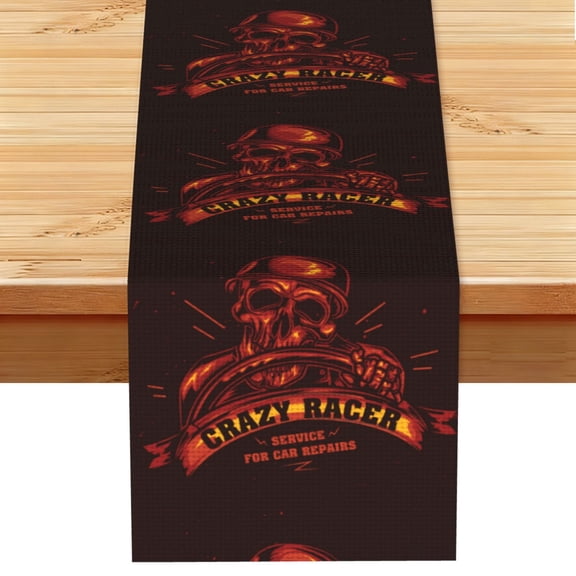 Skull Crazy Racer Gothic Vintage Table Runner 13x72 Inch for Dining Table Kitchen Wedding Party Decor Fireplace Mantle