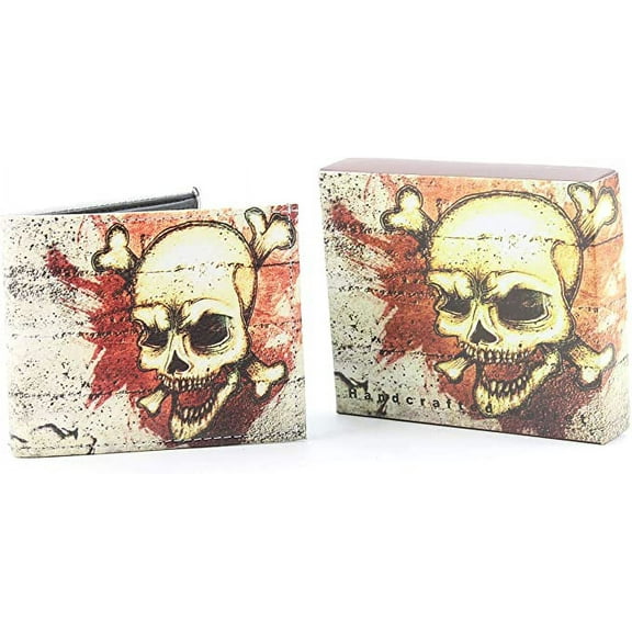 Skull & Cross Bones Vegan Leather Bi-fold Wallet