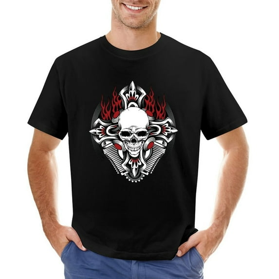 Skull Cross Vintage T-shirt Mens Cotton Classic Crewneck Short Sleeve Tees Unisex Black L