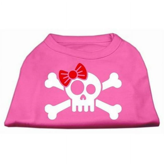 Skull Crossbone Bow Screen Print Shirt Bright Pink Lg - 14