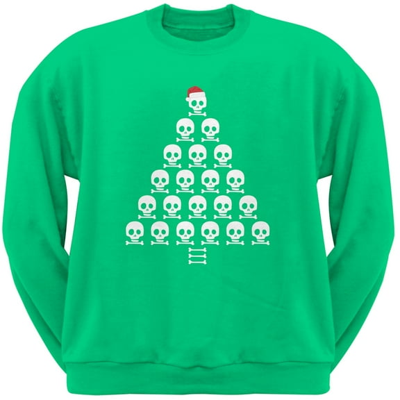 Skull & Crossbones Christmas Tree Green Adult Sweatshirt - Large