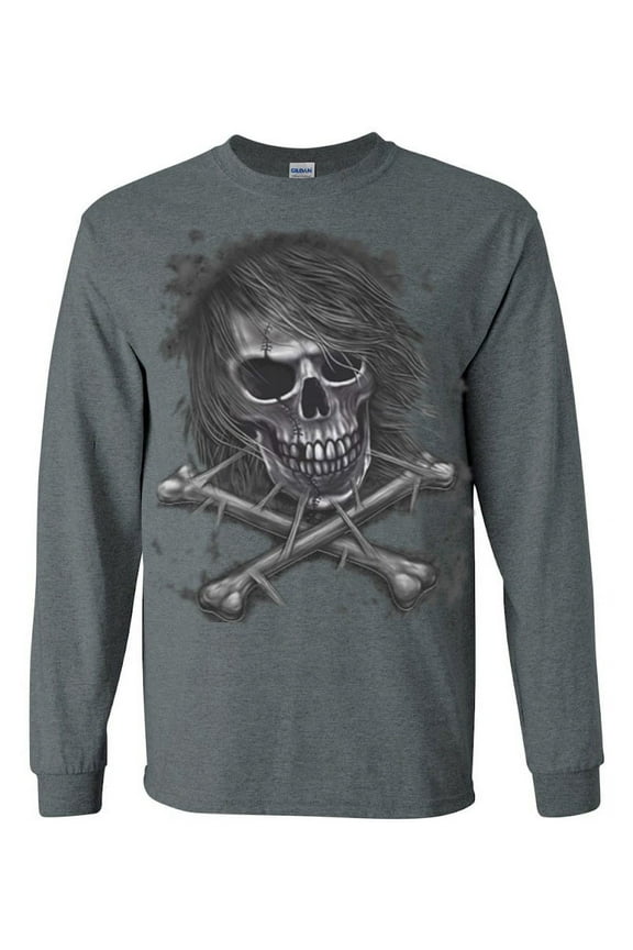 Skull Crossbones Graphic T-shirt Long Sleeve Mens
