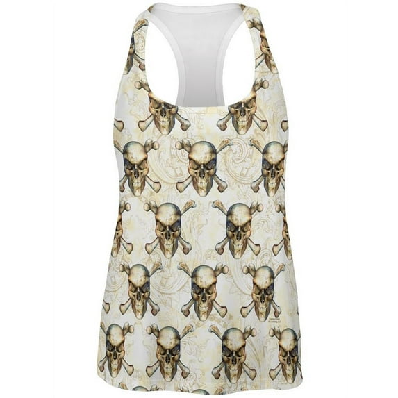 Skull & Crossbones Pattern All Over Womens Work Out Tank Top Multi MD