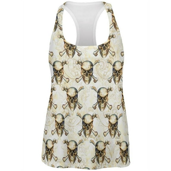 Skull & Crossbones Pattern All Over Womens Work Out Tank Top Multi SM