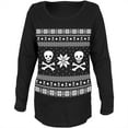 thumbnail image 1 of Skull & Crossbones Ugly Christmas Sweater Black Womens Soft Maternity Long Sleeve T-Shirt - Small, 1 of 1