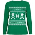 thumbnail image 1 of Skull & Crossbones Ugly Christmas Sweater Green Womens Long Sleeve T-Shirt - Large, 1 of 1