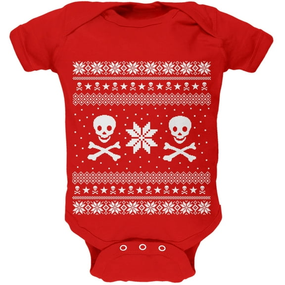 Skull & Crossbones Ugly Christmas Sweater Red Baby One Piece - 18-24 months
