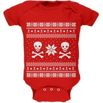 Skull & Crossbones Ugly Christmas Sweater Red Baby One Piece - 9-12 months