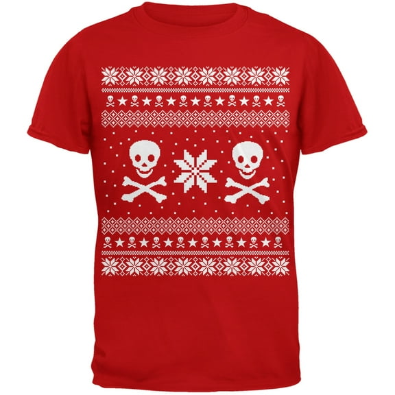 Skull & Crossbones Ugly Christmas Sweater Red T-Shirt - Medium