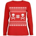 thumbnail image 1 of Skull & Crossbones Ugly Christmas Sweater Womens Long Sleeve T Shirt Red LG, 1 of 1