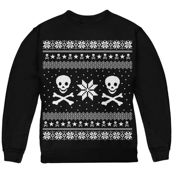 Skull & Crossbones Ugly Christmas Sweater Youth Sweatshirt Black YXL