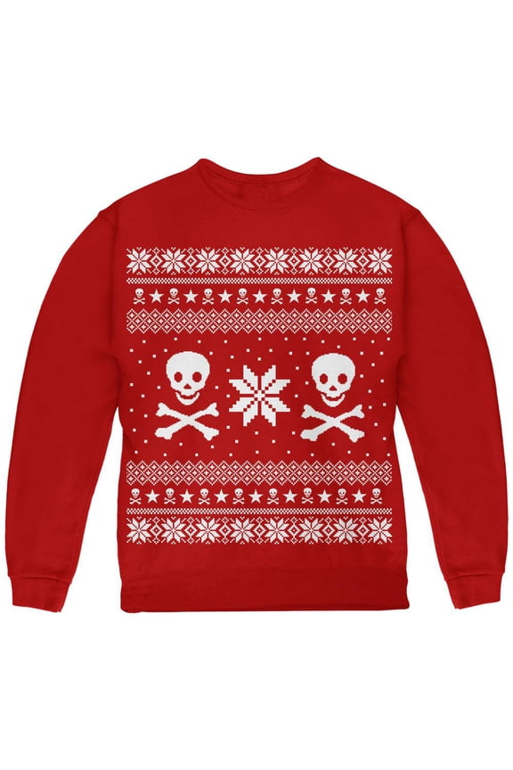 Skull & Crossbones Ugly Christmas Sweater Youth Sweatshirt Red YLG