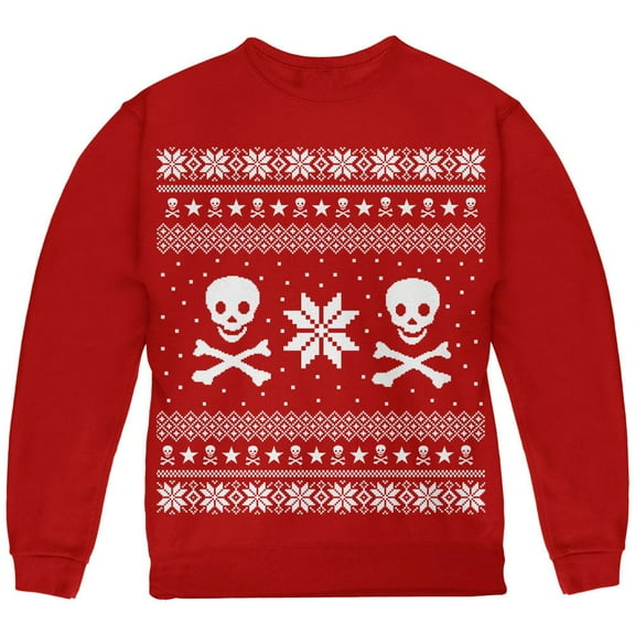 Skull & Crossbones Ugly Christmas Sweater Youth Sweatshirt Red YXL