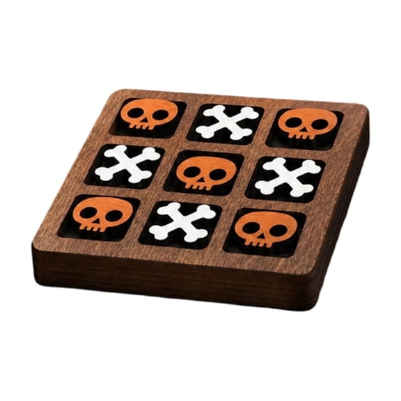 Skull and Crossbones Wooden Game Set, Two-Player Interactive Board Game with Polished Wood Pieces, Compact Tabletop Strategy Game for Gatherings and Decor