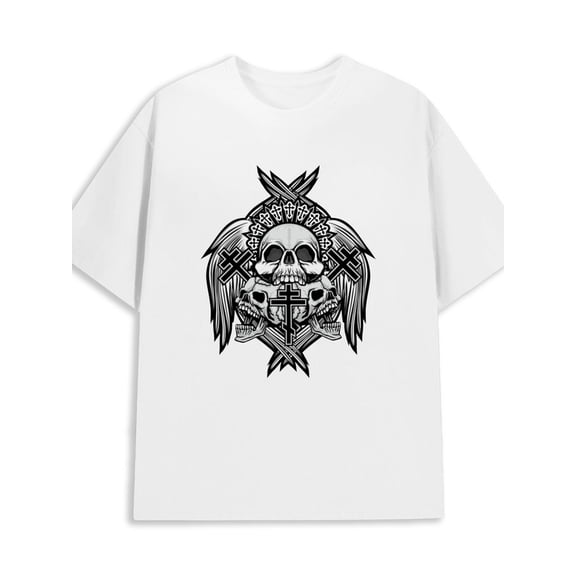 Skull Crosses Tee mens 180G 100% Cotton white Unique Design Unisex Shirt Short Sleeve tshirts Original Unisex Shirt Printed tshirts Fashion Unisex Shirt Crewneck tshirts