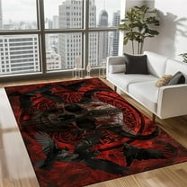 Skull and Crow Rug 5x8, Gothic Area Rugs for Bedroom Living Room Entryway, Raven Patterned Home Decor Carpet, Machine Washable Non Slip Indoor Floor Large Rug