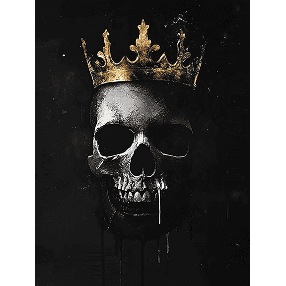 Skull with Crown Decorative Painting/Canvas Art Perfect for Living Room Bedroom and Den Decoration. Dark Art Skull with Gold Crown Canvas Gothic Artwork Cool Skull Decor.