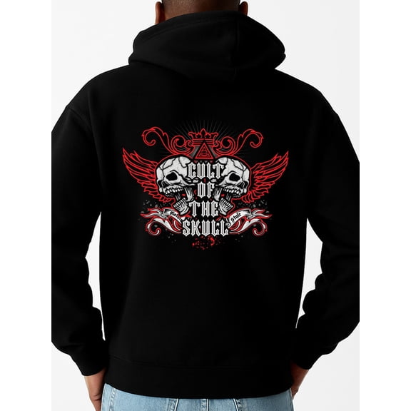 Skull Cult Hoodie graphic hoodies skeleton men's sweater hoodie black Comfy Loose Drawstring Trendy Hooded Pullover, Mens Clothing For Autumn Winter comfortable 3d fire